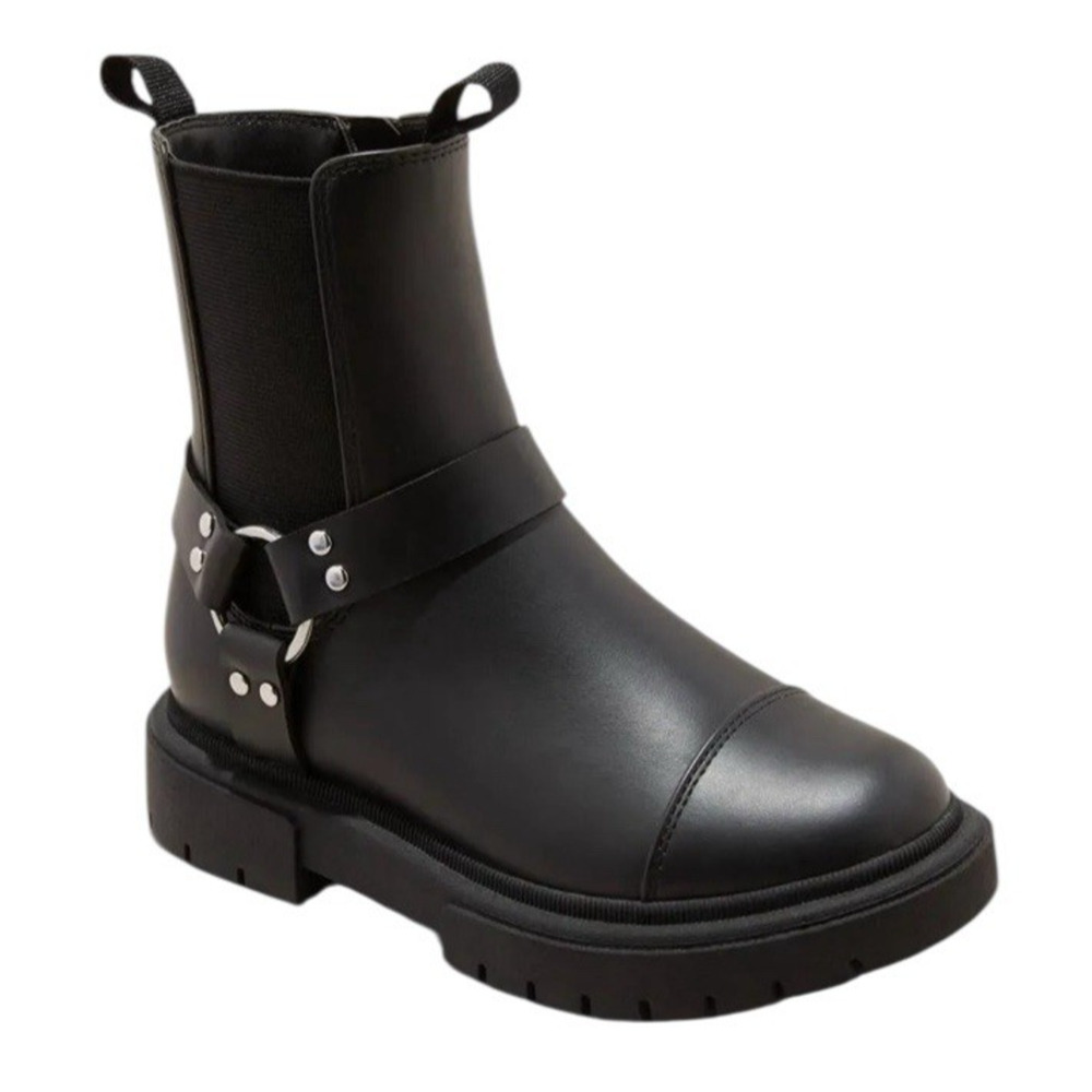 Art Class Kids' Crosby Harness Moto Boots Black Zipper Pull Tab